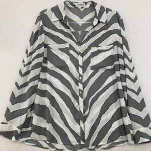Express the Portofino size XL Shirt Gray White Abstract Artsy Flowy Button Down